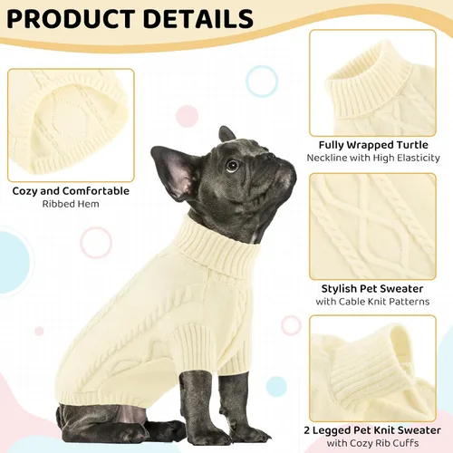 Vista 31 de Queenmore - Suéter de punto trenzado con cuello alto para perros pequeños, para climas fríos, para chihuahua, bulldog, teckel, carlino y yorkie, XS