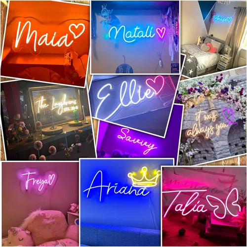 Vista 3 de Letreros de neón personalizados con atenuador remoto, letrero de nombre de neón personalizado para decoración de pared, letrero de neón LED