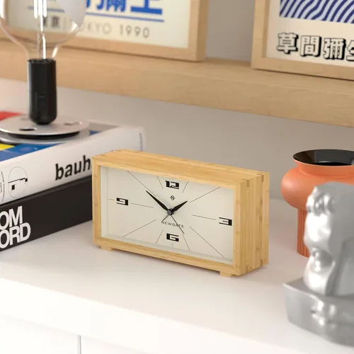 Vista 4 de NEWGATE® Lemur - Reloj despertador Diseño rectangular Funda de bambú Ideal para mesita de noche, escritorio o estante Moderno accesorio