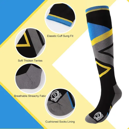 Vista 3 de findway Paquete de 2 pares de calcetines de esquí, para mujer, hombre, esquí, snowboard, invierno, clima frío, hasta la rodilla, calcetines atléticos