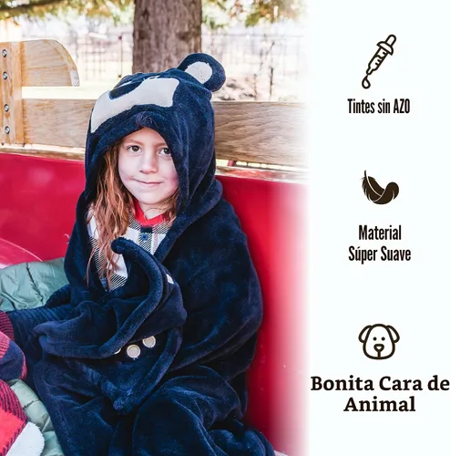 Vista 6 de Manta con capucha para llevar puesta Lazy One para niños, manta con capucha de animales (Oso)