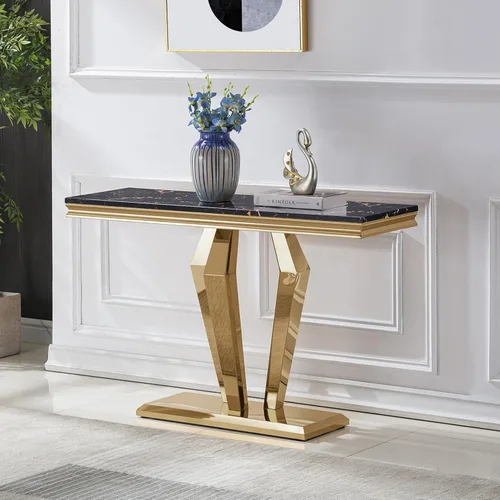 Vista 35 de SSLine Mesa de Centro Rectangular de Mármol Sintético para Sala de Estar, Mesa Central Moderna de Mármol Blanco de Lujo con Base Doble en Forma de U