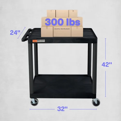 Vista 9 de Luxor Carrito utilitario de 2 estantes negro - pequeño - HE38-B