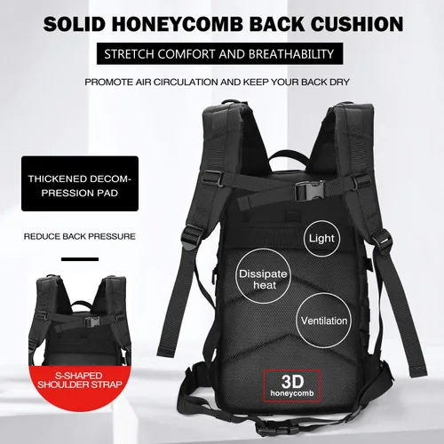 Vista 5 de ProCase Mochila táctica militar, mochila de gran capacidad de 35 L, paquete de asalto militar de 2 días, bolsa para caza, senderismo, campamento