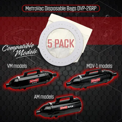 Vista 2 de METROVAC DVP-26RP Bolsas desechables – Práctico paquete de 5 – Compatible con los modelos de vacío MetroVac AM, ES, MDV-1, VM para eliminación