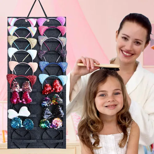 Vista 3 de SMUK Organizador de diadema colgante para niñas, soporte para diadema de pared para mujeres, organizador de accesorios para el cabello en la pared