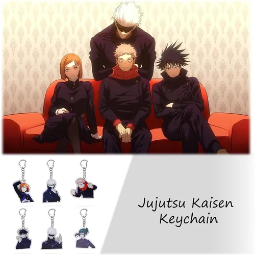 Vista 7 de Juego de 6 llaveros Jujutsu Kaisen Anime Regalos Gojo Satoru Itadori Yji Acrílico Llavero para Fans