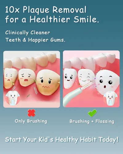 Vista 7 de Irrigador dental eléctrico para niños de 6 a 12 años, irrigador oral para niños con 3 modos suaves y 2 modos sónicos, kit dental compatible