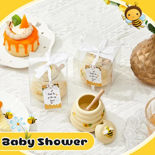 Vista 4 de Yinder 1 pieza de premio de baby shower para ganadores, recuerdos de fiesta de miel, tarros de miel de cerámica de 3 onzas con goteros, mini macetas