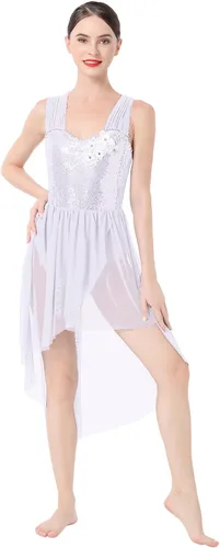 Vista 5 de IBAKOM Disfraces de danza lírica para mujer, lentejuelas brillantes, vestido de baile contemporáneo, disfraz de baile de salón para adultos