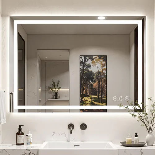 Vista 21 de Espejo de baño LED de 16 x 24 pulgadas con luces, antiniebla, retroiluminado + luz frontal, espejo de tocador de baño iluminado para pared, función