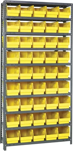 Vista 555 de Quantum QSBU-245BK Heavy Duty Shelving Unit with (7) Shelves and (24) QUS245 Black Bins for Garage Warehouse Storage Distribution 400 lb Load