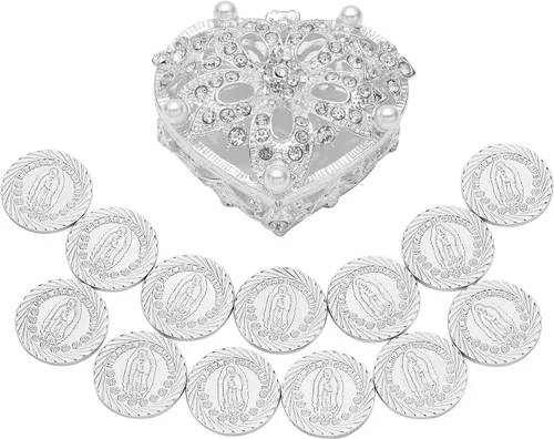 Vista 15 de TINGKU Monedas de boda Arras de oro mexicano Nuestra Señora Guadalupe Dorado