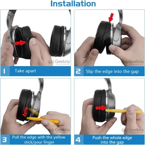 Vista 5 de Geekria Almohadillas de repuesto para auriculares inalámbricos Skullcandy Hesh, Hesh 2, Hesh 2 (negro)