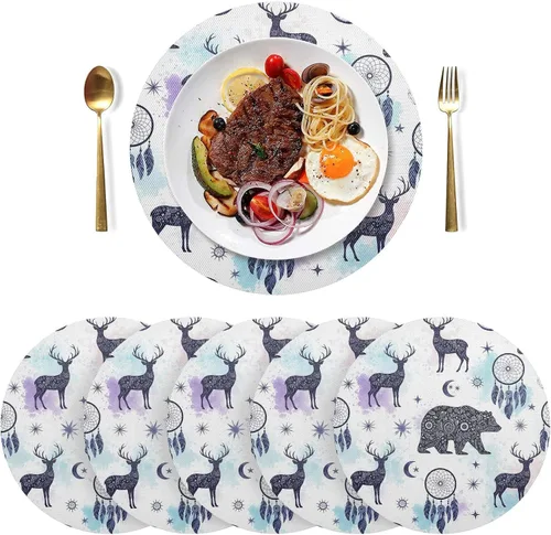 Vista 3 de Artistic Silhouette Animals Round Placemat, Non Slip Heat Proof Table Mat for Kitchen one sizex1