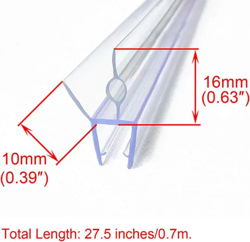 Vista 4 de Sello para parte inferior de puerta de regadera sin marco, con riel de goteo para vidrio de 1/4" (6mm), longitud 27.5"/0.7m, tira de sellado