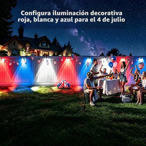Vista 2 de Brizled Luces solares para valla al aire libre, paquete de 8 luces patrióticas para valla al aire libre, 9 colores y 11 modos RGBCW que cambian