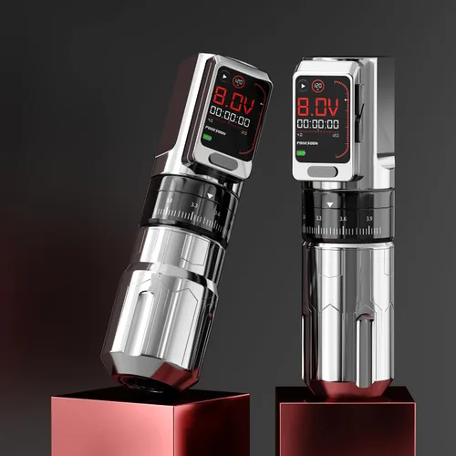 Vista 2 de POSEIDON Pro - Kit de pistola de tatuaje de 7 tiempos de longitud con 2 baterías de 2300 mAh, fuente de alimentación Rca Jack, parte extra de agarre