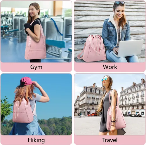 Vista 6 de Mochila de gimnasio con cordón y bolsillo húmedo, bolsa de gimnasio para mujeres y hombres, bolsas de viaje resistentes al agua para mujeres, bolsa