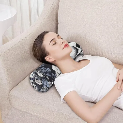 Vista 5 de White Skull Blue Neck Pillow for Sleeping, Cervical Roll Memory Foam Pillows for Neck Pain Relief, Neck Support Round Pillows with Washable Cover