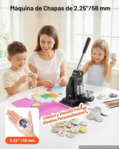 Vista 2 de VEVOR Button Maker Machine 1" / 25 mm Pin Maker 500pcs Button Parts Black Negro