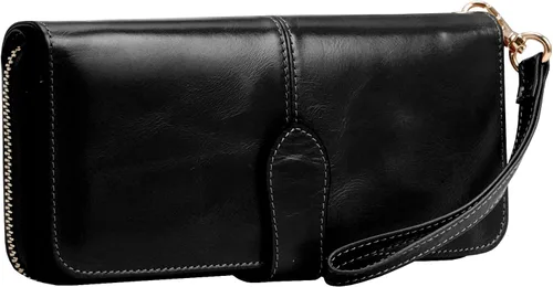 Vista 5 de Heshe Bolso de hombro de piel auténtica para mujer con asa superior bolso cruzado para oficina mujer y mujer cartera larga clip de dinero tarjetero