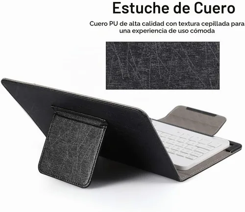 Vista 2 de Teclado Bluetooth con funda de poliuretano para Android iOS Smartphone, soporte para tableta de 9.7-10.1 pulgadas, cubierta universal de teclado