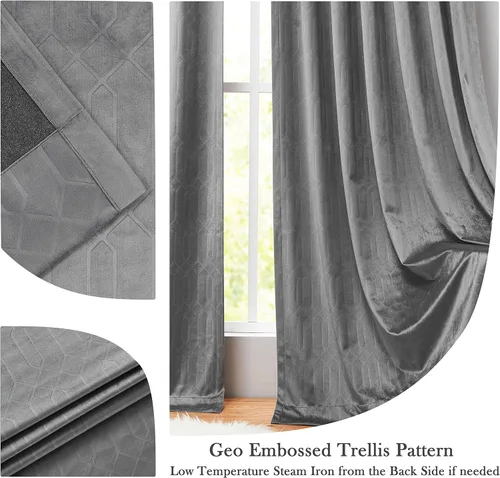 Vista 6 de Paneles de cortinas opacas de terciopelo gris oscuro para ventana, reducción de ruido, 90% de oscurecimiento de la habitación, bolsillo para barra