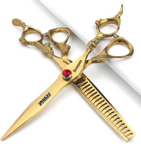 Vista 7 de 7/8/9 pulgadas oro rosa, plata 440c tijeras de pelo japonés salón peluquería y peluquería de adelgazamiento (oro rosa)