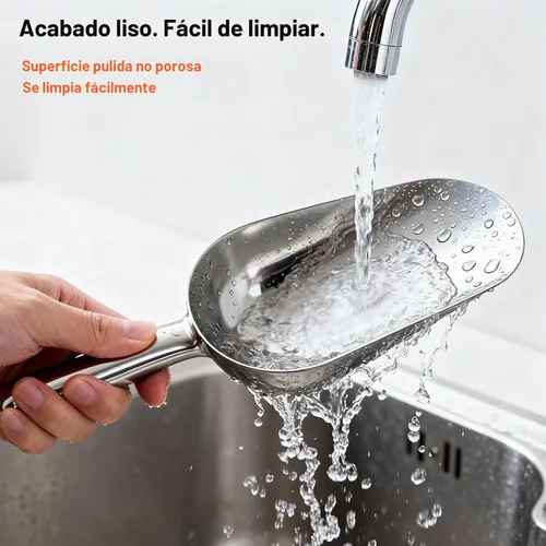 Vista 6 de Cuchara de aluminio fundido de 6 onzas, cuchara de hielo sólido de una pieza para cubitos de hielo, bar, cocina, cuchara multiusos de alimentos