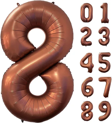 Vista 15 de Globo marrón café número 0 de 40 pulgadas, tamaño grande, papel de aluminio de Mylar retro, globos de helio marrón para fiesta de cumpleaños Café