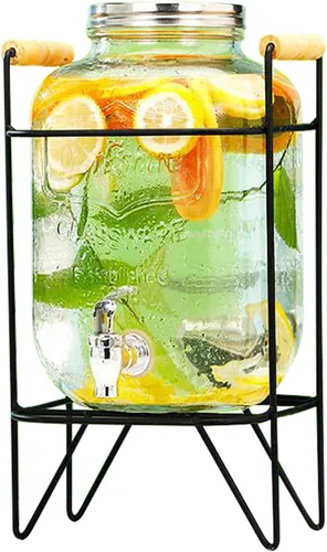 Vista 22 de Dispensador de bebidas de vidrio con espita sin fugas, dispensador de agua, contenedor de jugo para el hogar, dispensador de bebidas frías perfecto