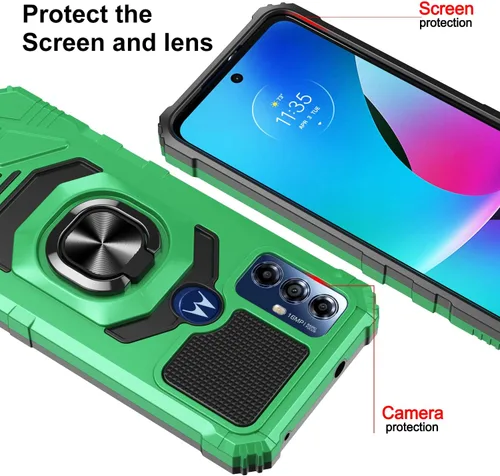 Vista 7 de Funda para Motorola G Play 2023, con protector de pantalla de vidrio templado, tecnología de protección resistente, soporte integrado, resistente a