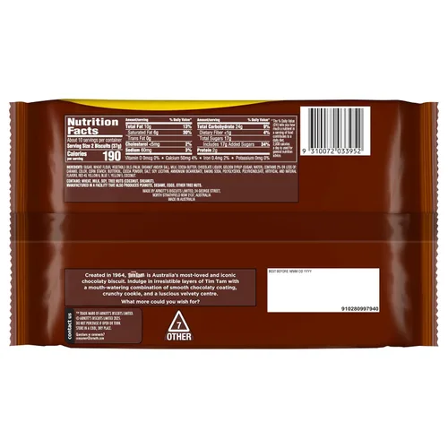 Vista 2 de Arnott's Tim Tam - Galletas de chocolate con leche, sabor original, paquete familiar de 12.9 onzas, auténticas importadas