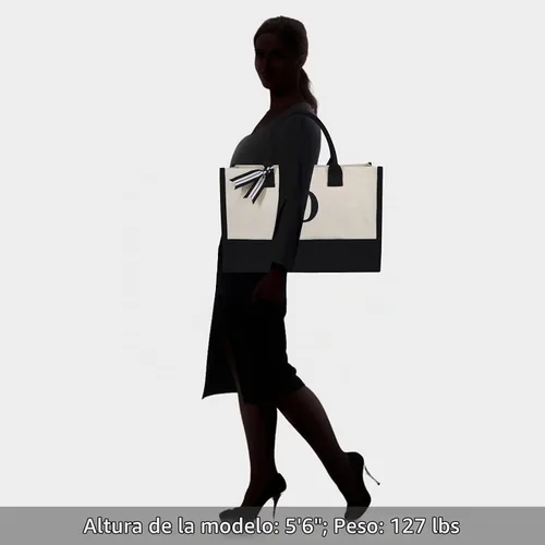 Vista 5 de TOPDesign - Bolsa de playa de lona con inicial, personalizada, bolsa de regalo con monograma para mujer Negro & blanco