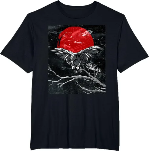 Vista 72 de Red Moon Raven - Camiseta japonesa de cuervo negro, Negro, S