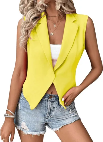 Vista 6 de Floerns Chaqueta corta sin mangas con cuello de solapa para mujer