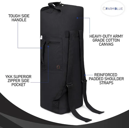 Vista 4 de Farm Blue Bolsa de viaje militar de 2 correas, Negro -, Camping militar