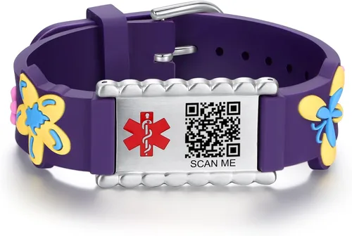 Vista 24 de LinnaLove Medical Alert ID Bracelet – Custom or Pre-Engraved, QR Code Available,Blue Dinosaur Band