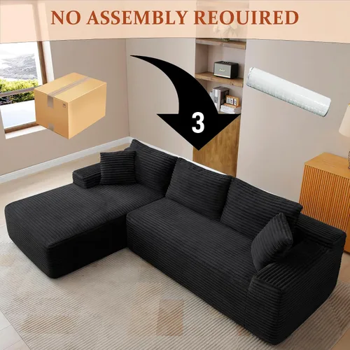 Vista 7 de Sofá deshuesado de 95 pulgadas para sala de estar, sofá modular en forma de Negro+Izquierda