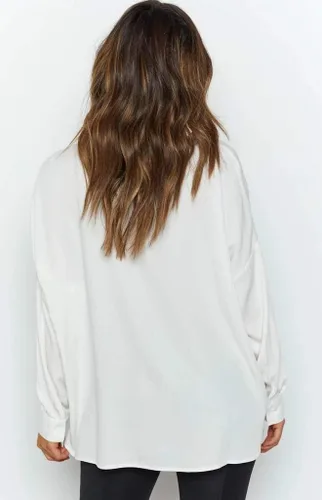 Vista 5 de Just Quella Camisa de gran tamaño con cuello abotonado blanco para mujer, Blanco