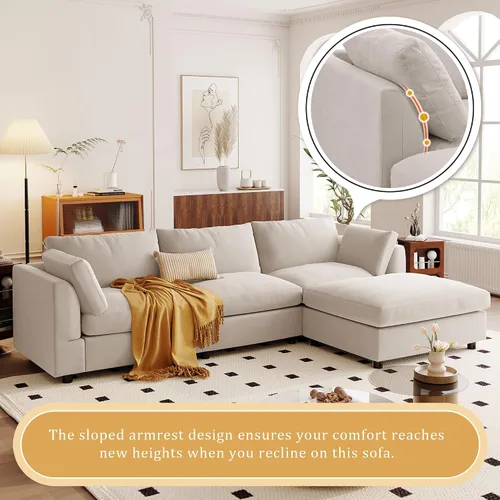 Vista 4 de Sofá modular convertible de 113 pulgadas para sala de estar, moderno sofá modular en forma de L, sofás de tela de 4 asientos, para el hogar