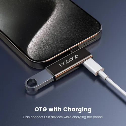 Vista 3 de MOGOOD - Adaptador USB C OTG 2 en 1 con carga PD de 100 W Puerto USB 3.0, ángulo recto, para Galaxy S24, Quest 3, iPad, Chromecast, Pi-KVM, datos
