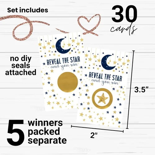 Vista 2 de Paper Clever Party Twinkle Little Star Boy Baby Shower - Tarjetas de juego para rascar – tema azul y dorado – 30 premios de actividad para invitados