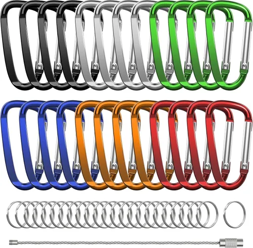 Vista 6 de 2.4 "24pcs pequeño mosquetón clip llavero, aluminio D anillo forma clips con llavero gancho