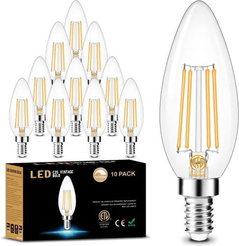 Vista 11 de Cotanic Bombilla LED regulable para candelabro de 2700 K, luz blanca cálida, base E12, equivalente a 60 W, bombilla tipo B con forma de vela