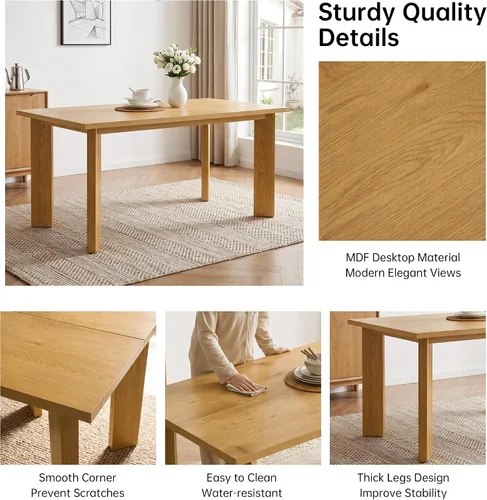 Vista 3 de HIPIHOM 63'' Dining Table for 4-6 People, Oak Table Spacious 63" Dining Table Seats 6 Comfortably, Made with Sturdy MDF in Warm Oak, Easy-Clean