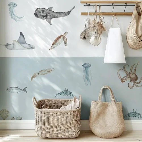 Vista 6 de Calcomanías de pared de océano para guardería, calcomanías grandes Marine Animal-a