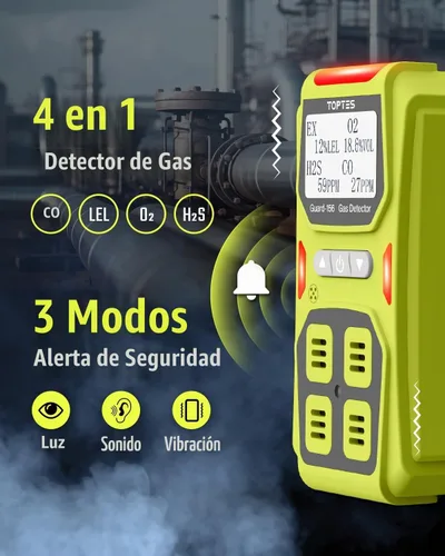Vista 2 de Guard-156 - Detector de gas múltiple para H2S, CO, LEL y O2, modos de alarma triple (visual, vibración, sonido), respuesta rápida de 0.5s, diseño a