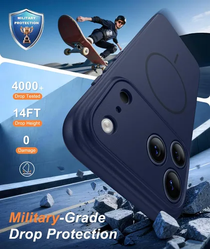 Vista 4 de FNTCASE Funda para iPhone 17 Pro: [Compatible con Magsafe] Fundas sólidas mate 17 Pro azul con protector de pantalla